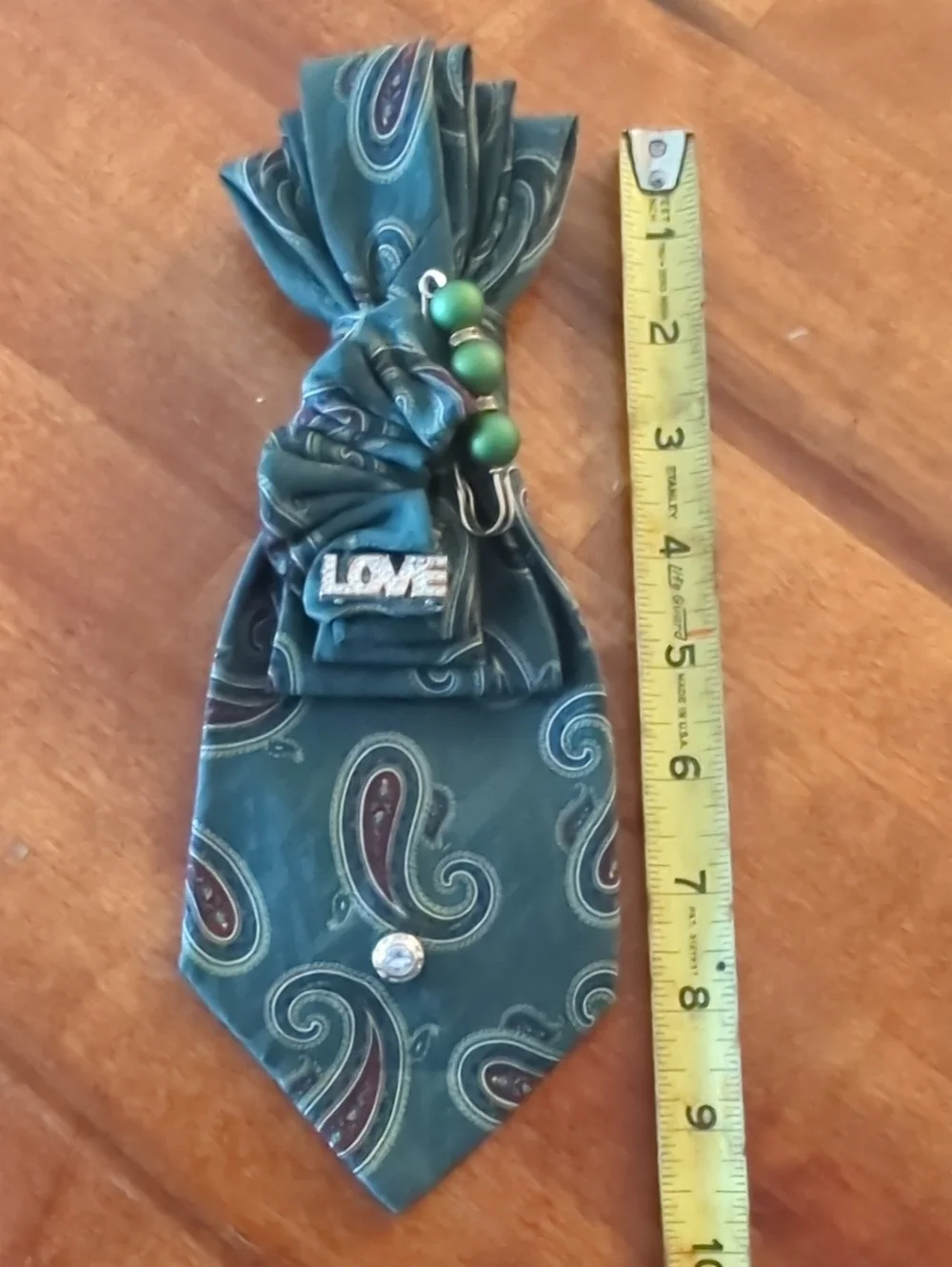 Necklace Not Included Green Paisley Decorative Tie with 'LOVE' Accent
